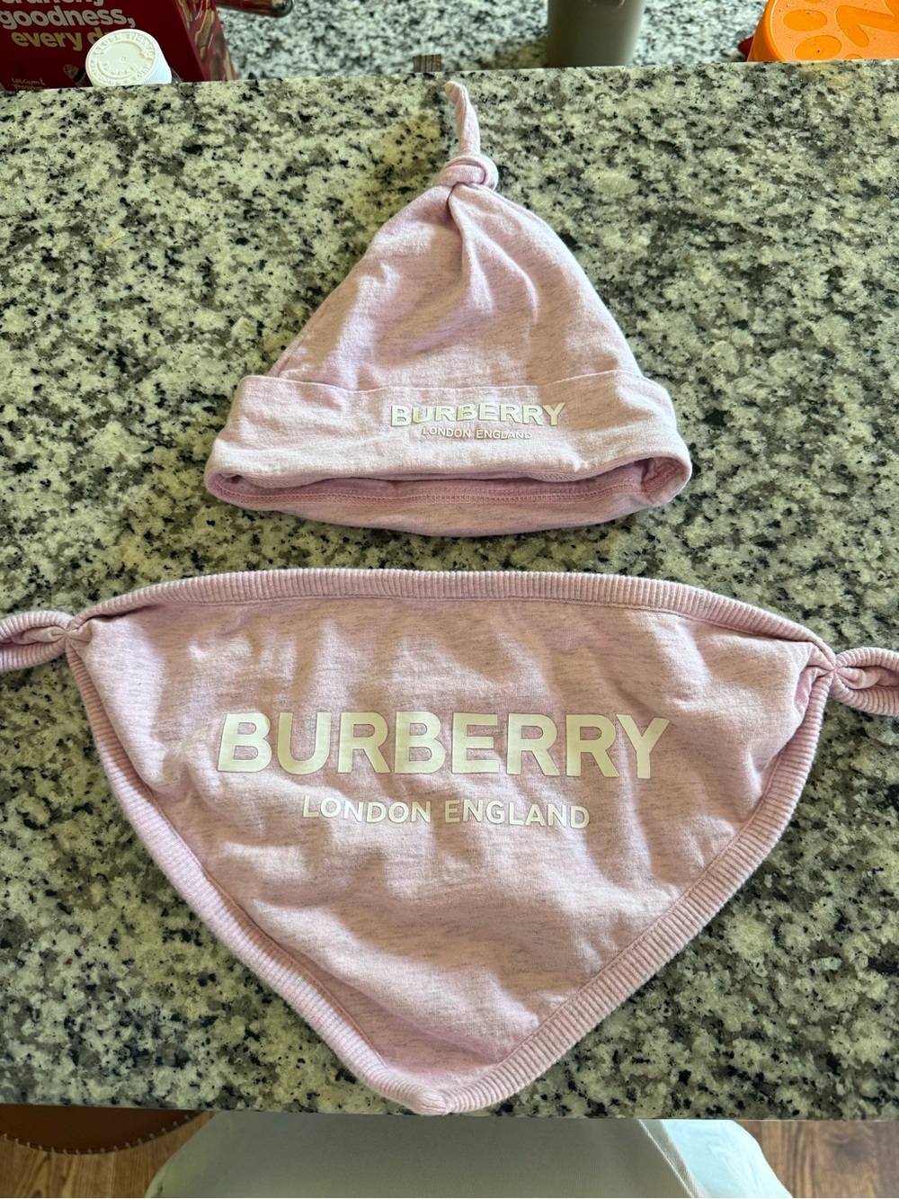 Burberry Pink Baby Hat and Bandana Set